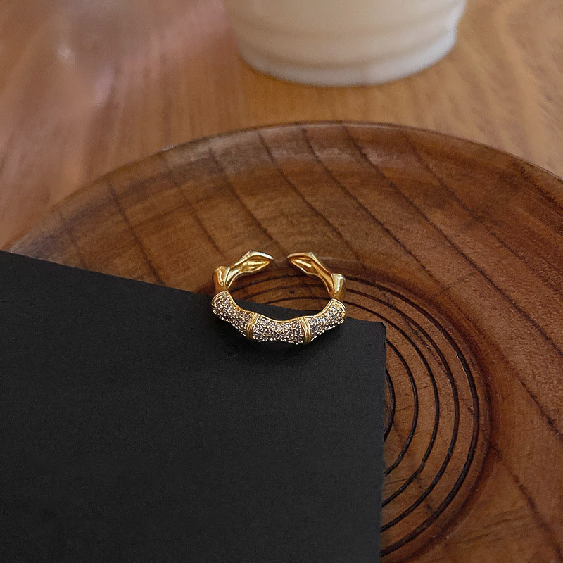 Simple Copper Zircon Bamboo Open Ring With Adjustable Finger Supplier