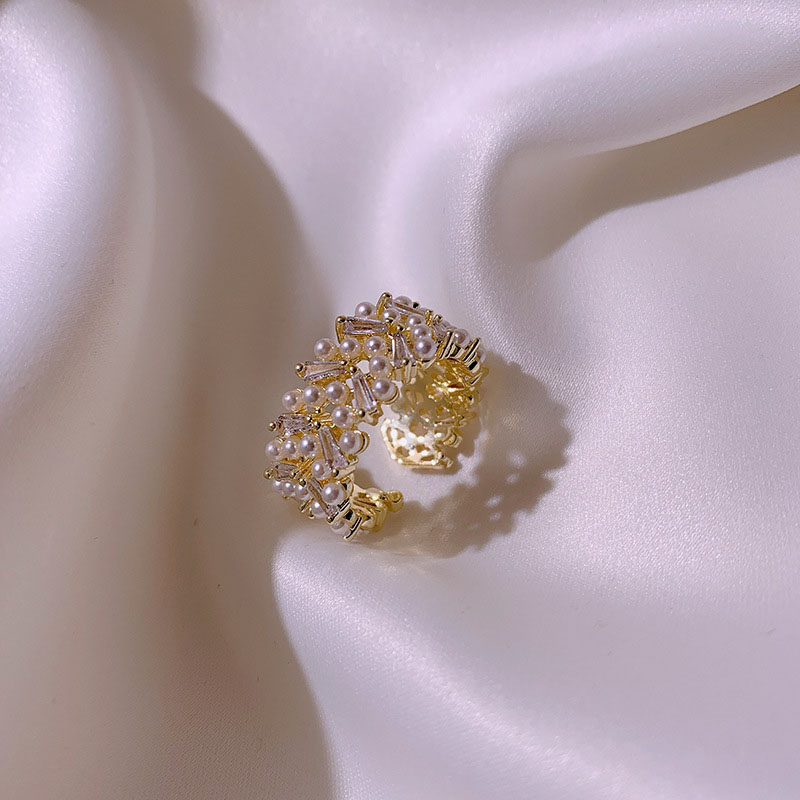Zirconia Leaf Pearl Open Fashion Ring Supplier