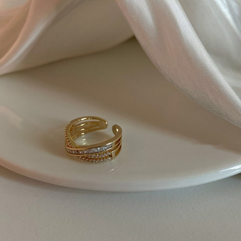 Korean Cross Set Diamond Delicate Adjustable Open Ring Supplier