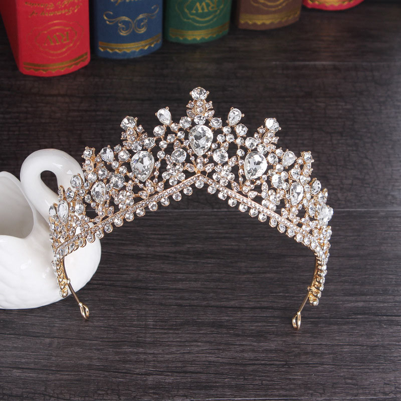 Wholesale Baroque Bride Crystal Korean Gold Wedding Crown