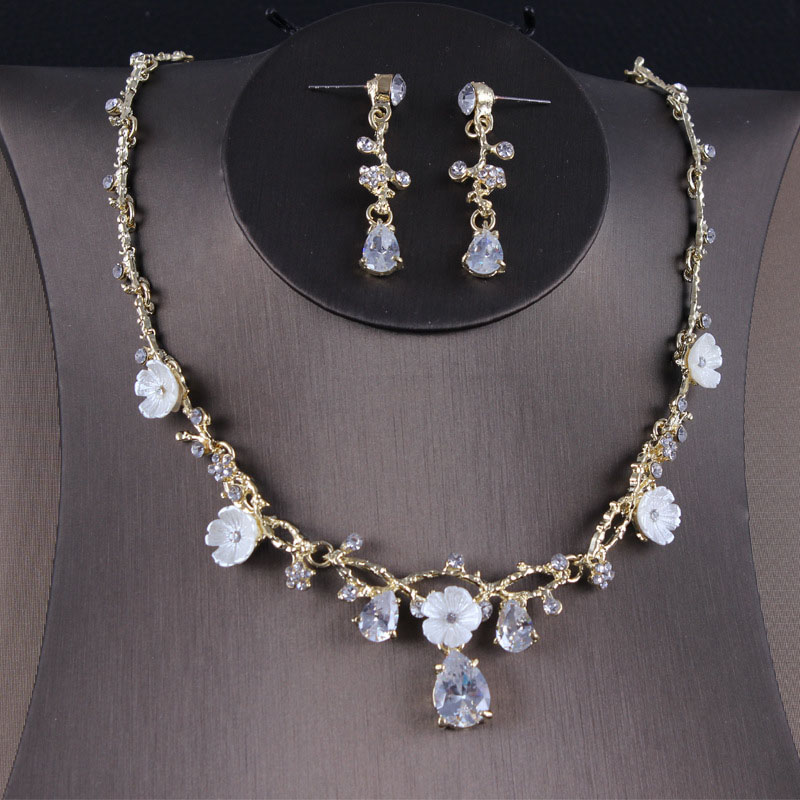 Wholesale Bride Teardrop Zircon Necklace Earrings Set