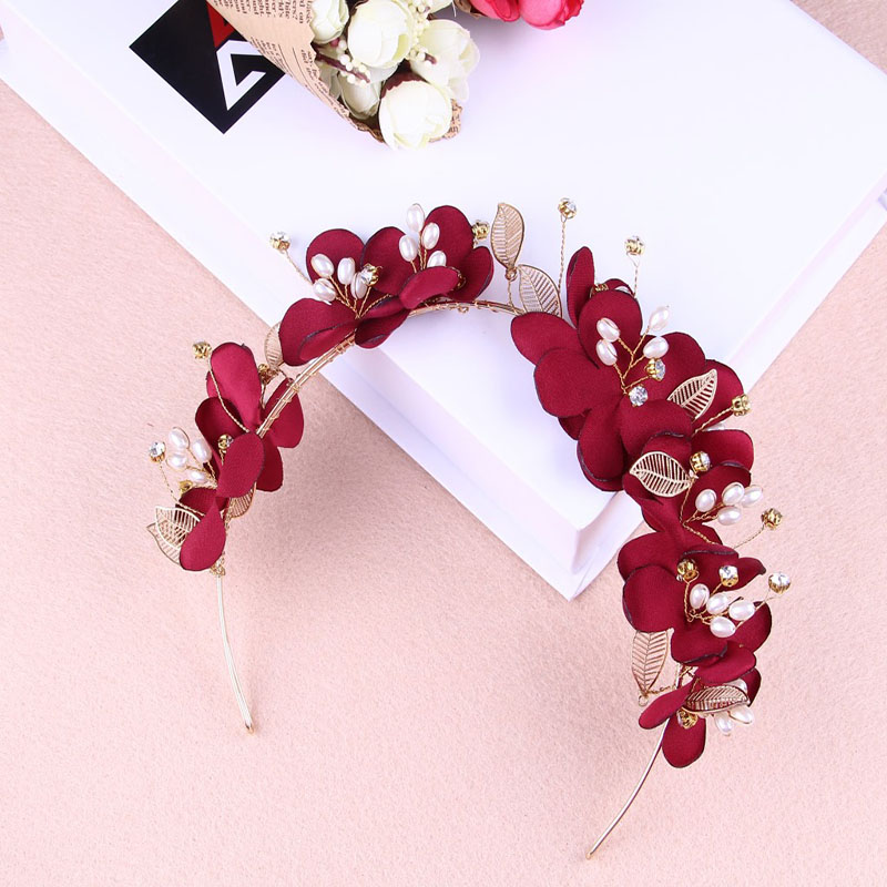 Wholesale Bridal Red Baked Edge Cloth Flower Hair Band