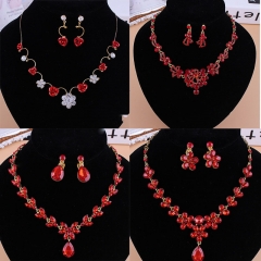 Wholesale Bridal Red Rose Two-piece Necklace Set