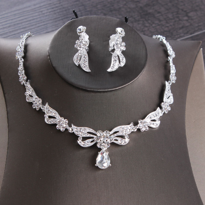 Wholesale Bride Alloy Rhinestone Necklace Earrings Two-piece Set