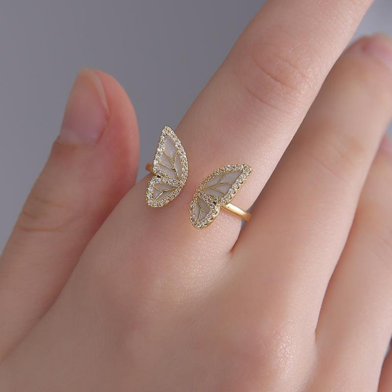 Light Luxury White Mother Of Pearl Openings Adjustable Finger Ring Vendors