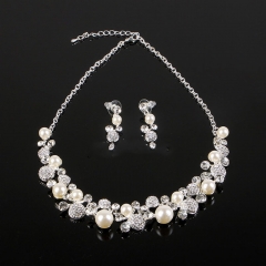 Wholesale Bride Necklace Earrings White Rhinestone Pearl Set