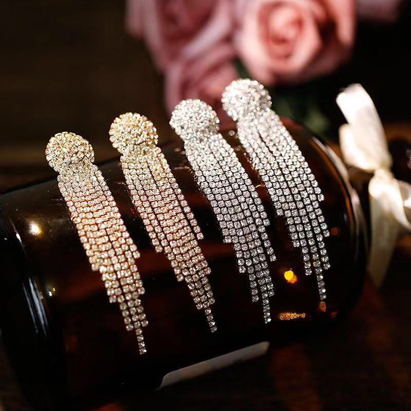 Wholesale Rhinestone Claw Chain Fashion Long Tassel Bridal Ear Clips