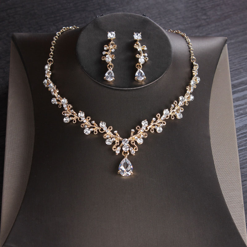 Wholesale Bride Necklace Earrings Zirconium Alloy Two-piece Set