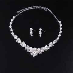 Wholesale Bridal Pearl And Rhinestone Necklace Earrings Two-piece Set