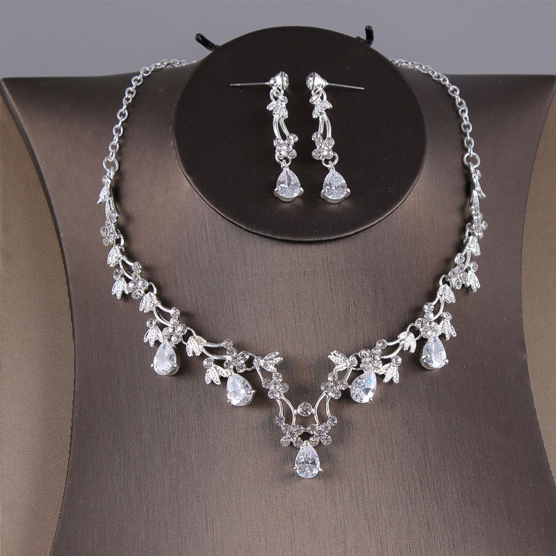 Wholesale Bride Zirconia Wedding Crown Necklace Earrings