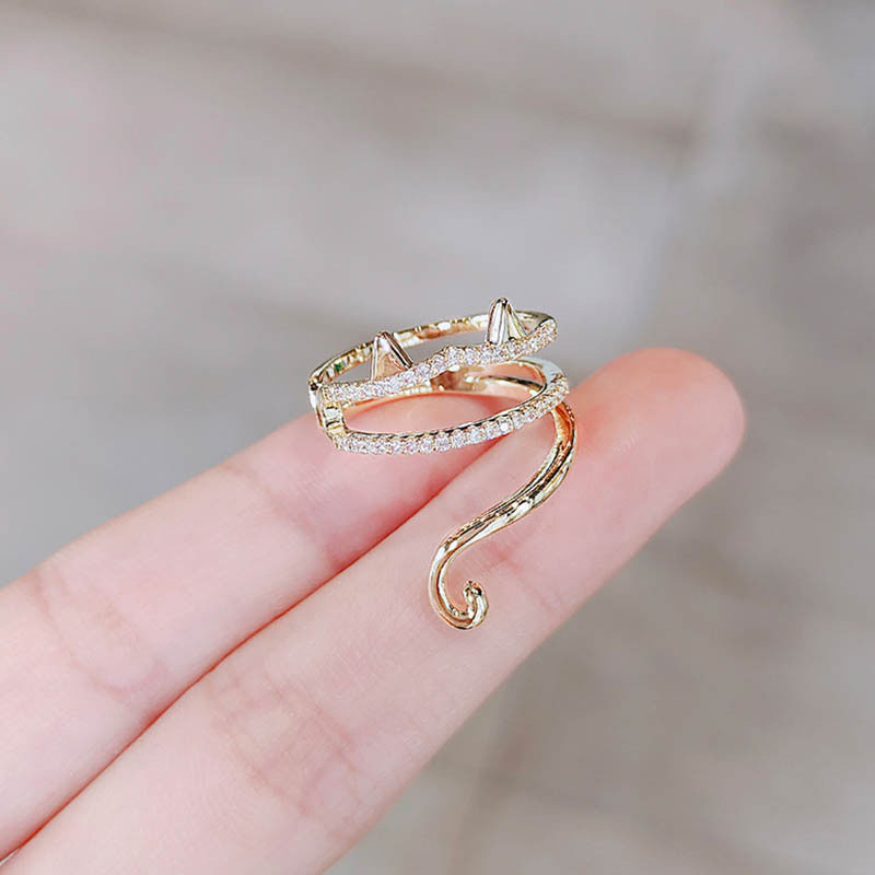 Copper Zirconia Cute Kitty Opening Adjustable Ring Vendors