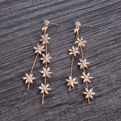 Wholesale Bridal Long Korean Flower Tassel Ear Clips