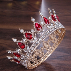 Wholesale Court Style Alloy Round Crystal Red Baroque Bridal Crown Tiara