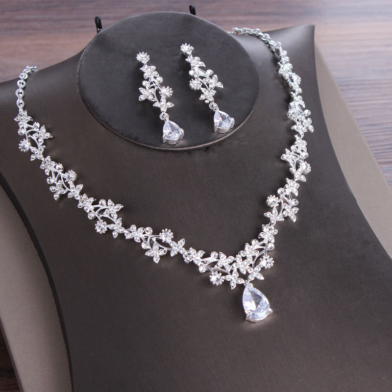 Wholesale Zircon Bride Wedding Necklace Earrings Set