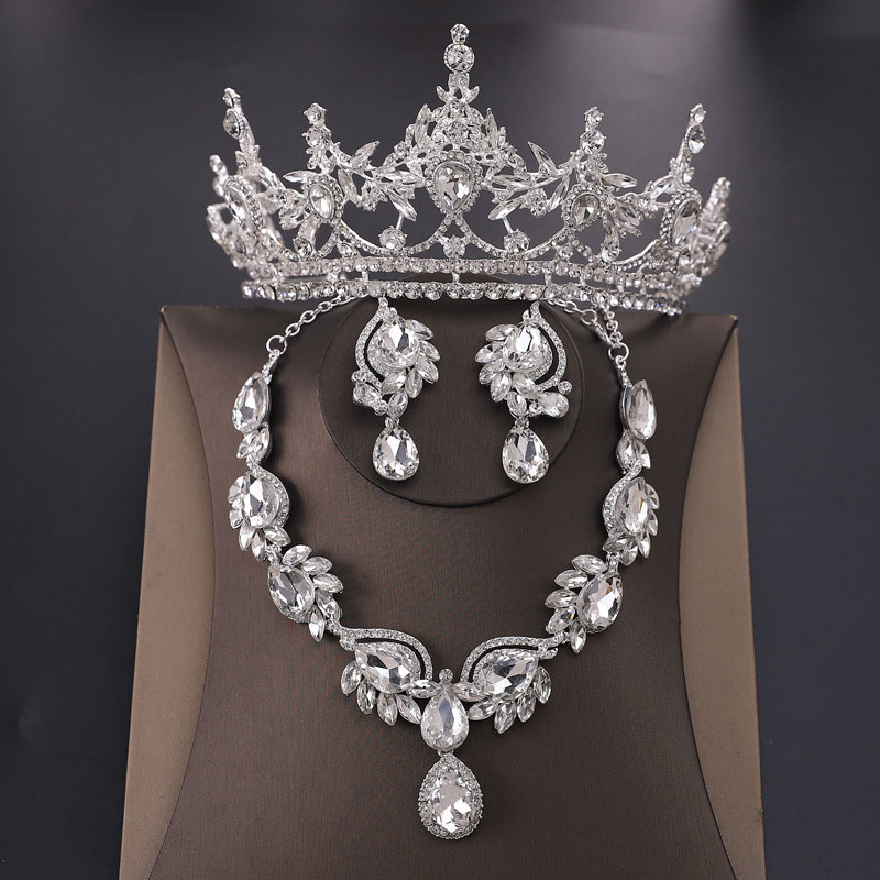 Bridal Crown Tiara Necklace Earrings Three Piece Set Vendors
