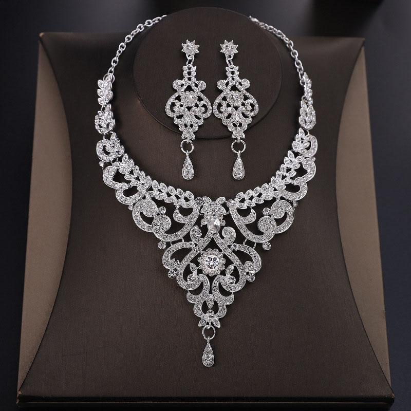 Rhinestone Necklace Earrings Bridal Set Supplier