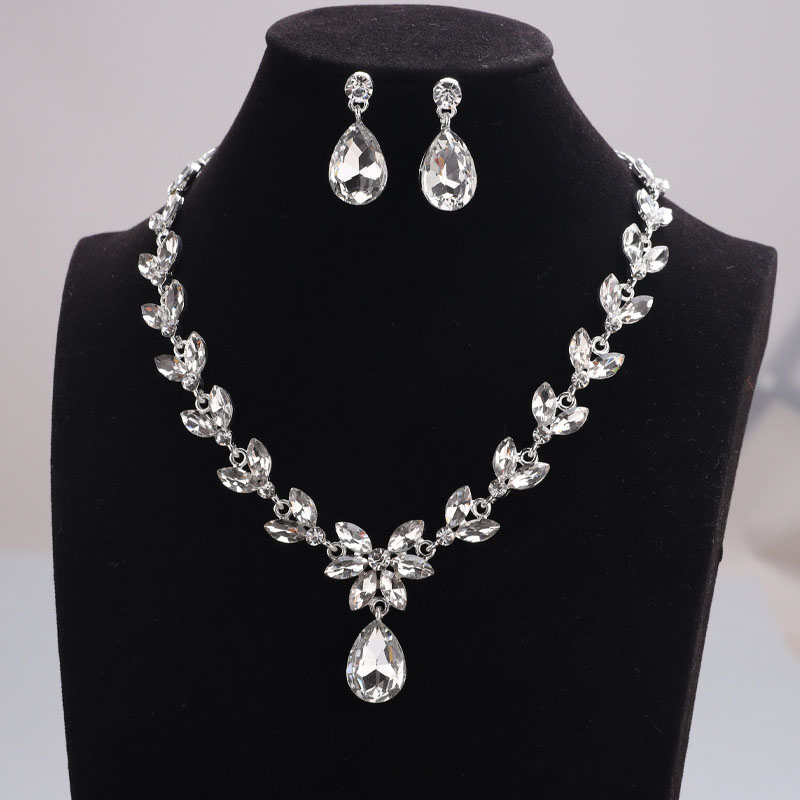 Rhinestone Bride Crystal Necklace Earrings Set Supplier