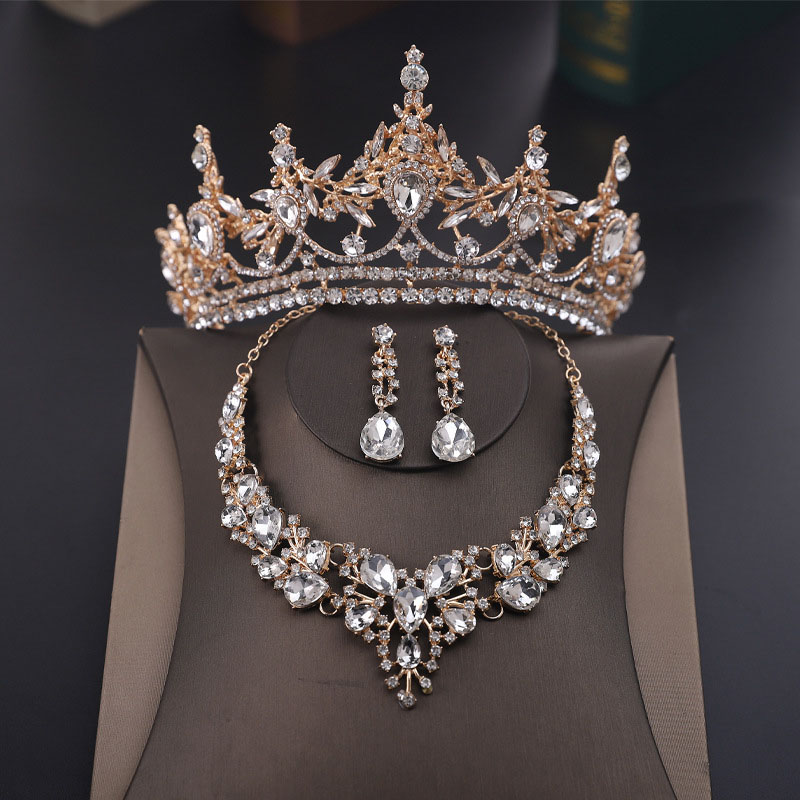 Luxury Bridal Crown Necklace Earrings Three Pieces Set Vendors