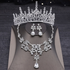 Crown Bride Wedding Necklace Earrings Zirconia Three Pieces Set Supplier