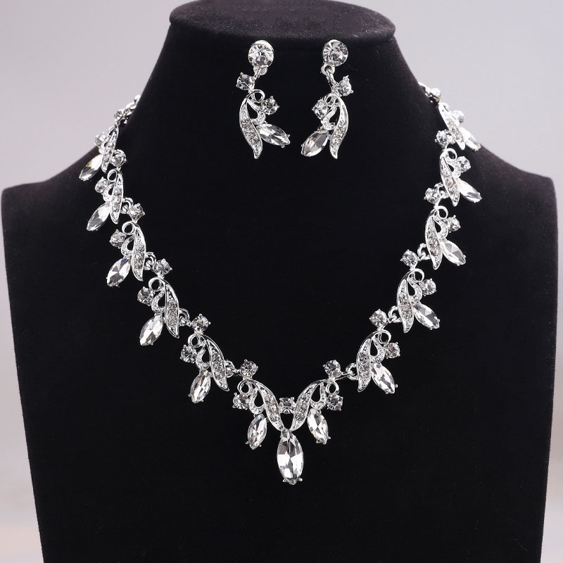 Crystal And Diamond Bridal Necklace Earrings Two-piece Set Supplier