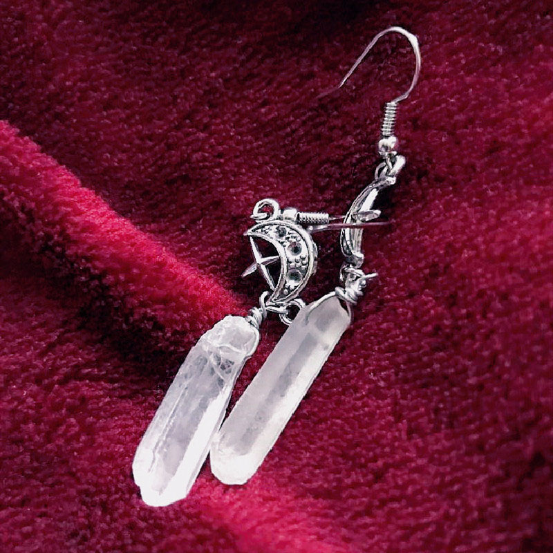Gothic Crystal Primary Stone Star And Moon Wire-wrapped Quartz Stone Dangle Earrings Suppliers