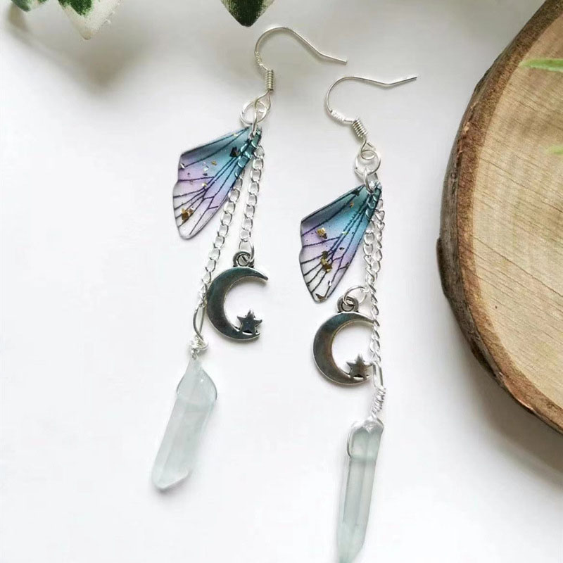 Moon Butterfly Wings Long Chain Irregular Crystal Earrings Suppliers