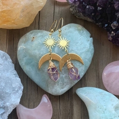 Crystal Raw Stone Purple Crystal Moon Bohemian Earrings Suppliers