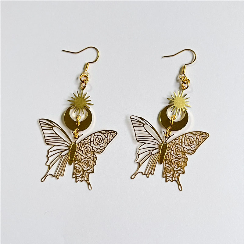Fashion Star Moon Gold Openwork Floral Butterfly Earrings Suppliers