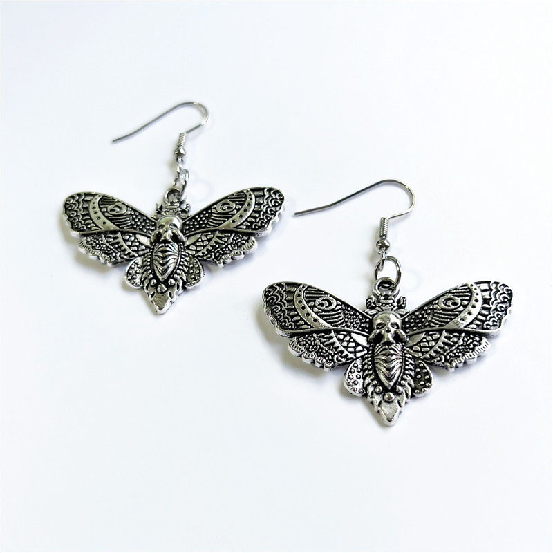 Fashion Gothic Silver Skull Butterfly Earrings Suppliers