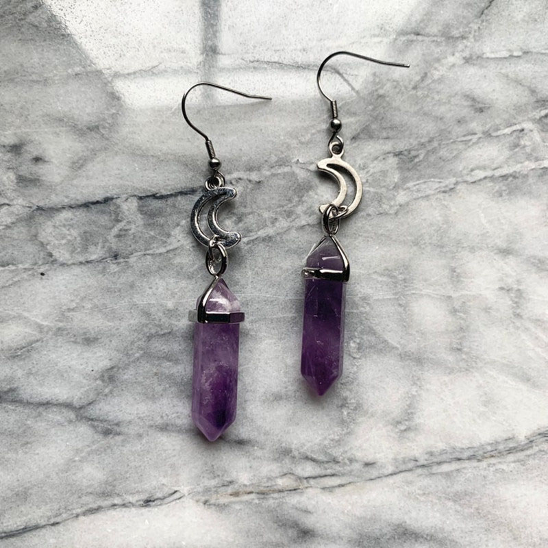 Amethyst Agate Natural Stone Moon Geometric Exaggerated Earrings Suppliers