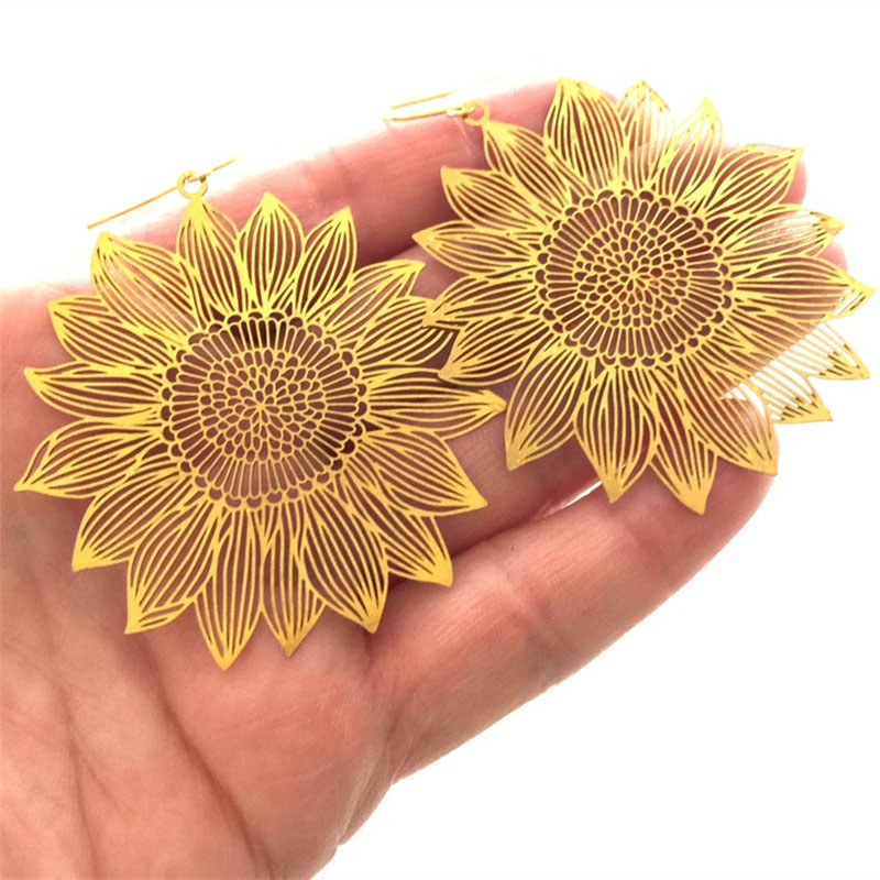 Bohemian Gold Openwork Sunflower Ear Hooks Suppliers
