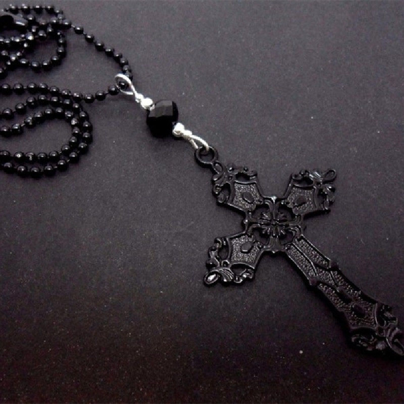 Vintage Alloy Round Bead Cross Necklace Suppliers