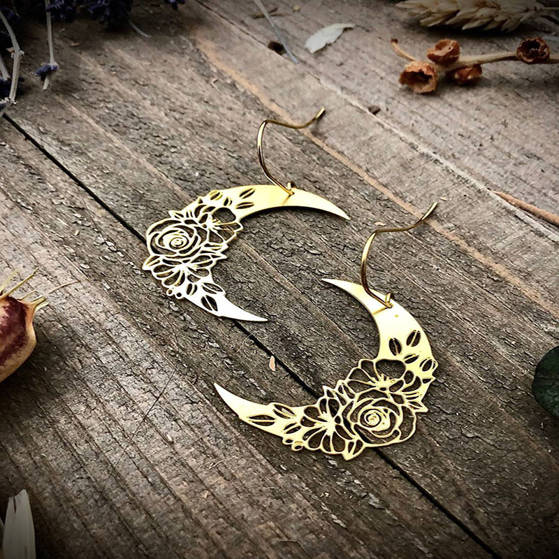 Golden Floral Rose Gothic Moon Ear Hooks Suppliers