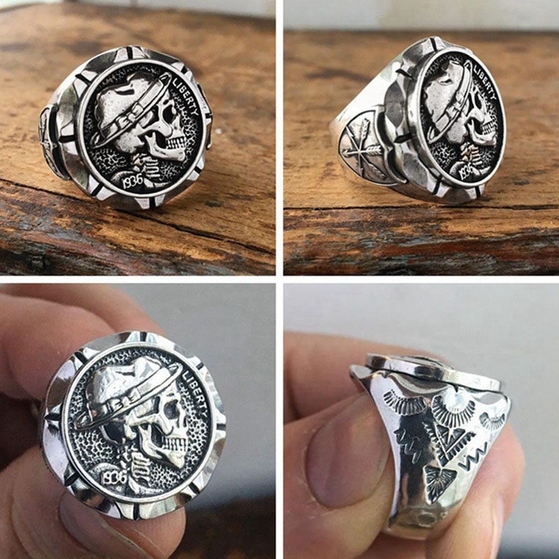 Brave Alloy Skull Mexican Indian Motorcycle Coin Ring Distributors