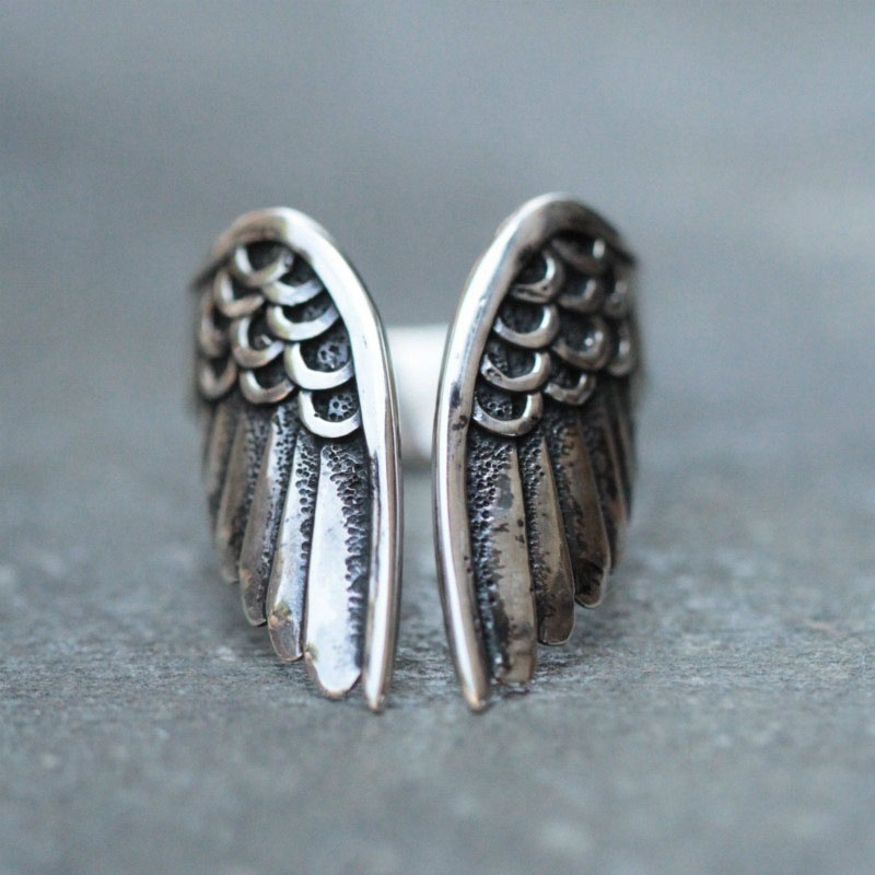 Angel Wings Vintage Alloy Dyed Black Open Ring Distributors