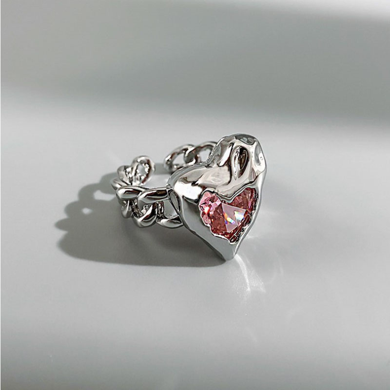 Alloy Love Pink Crystal Open Adjustable Ring Distributors