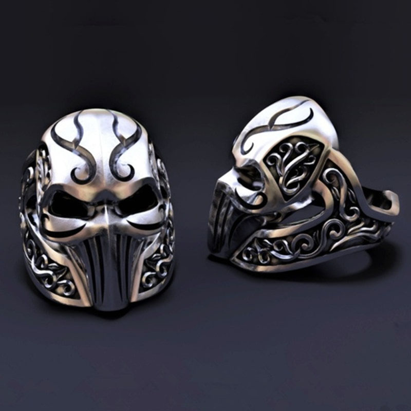 Vintage Striped Mask Skull Gothic Punk Ring Distributors