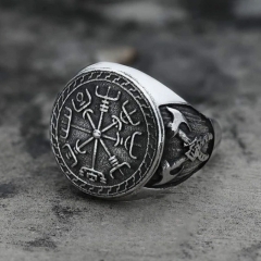 Compass Religious Alloy Viking Totem Double Axe Ring Distributors