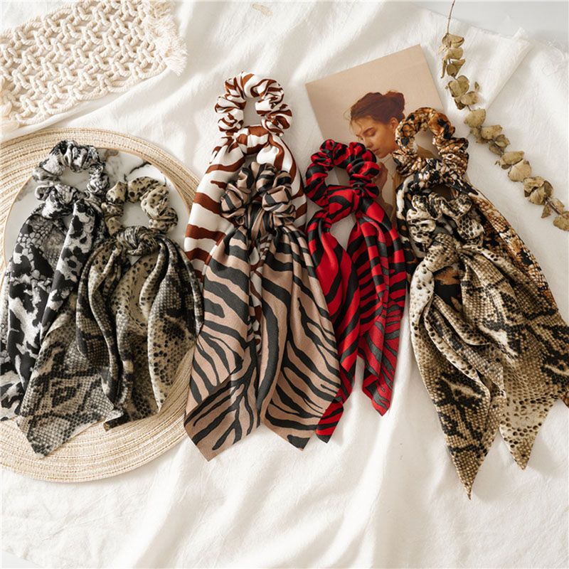 Wholesale Jewelry Leopard Print Snake Print Floating Ribbon Hair Band Two In One Large Intestine Ring