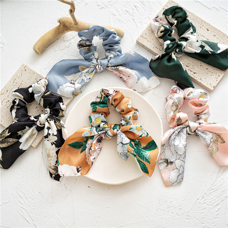 Wholesale Jewelry Satin Floral Rabbit Ears Knotted Large Intestine Ring Fabric Hair Band
