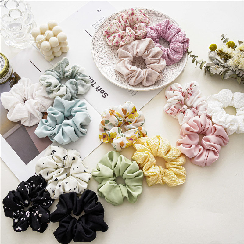 Wholesale Jewelry Floral Fabric Large Intestine Hair Band Three Pieces Chiffon Hair Band