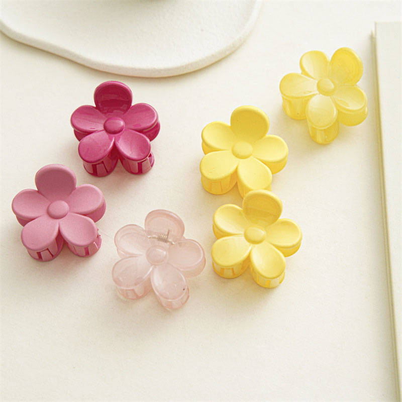 Wholesale Jewelry Pink And Yellow Floral Grab Clip Small Frosted Hair Clips