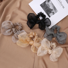 Wholesale Jewelry Korean Solid Color Glitter Yarn Mesh Bow Hair Ring