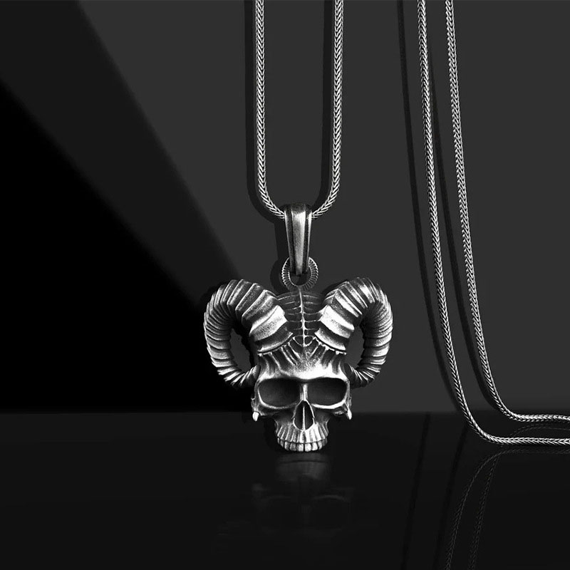 Fashion Ram Horn Skull Pendant Titanium Steel Necklace Distributor