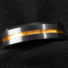 Men's Stainless Steel Black Brushed Gold Carbon 8mm Ring Distributor