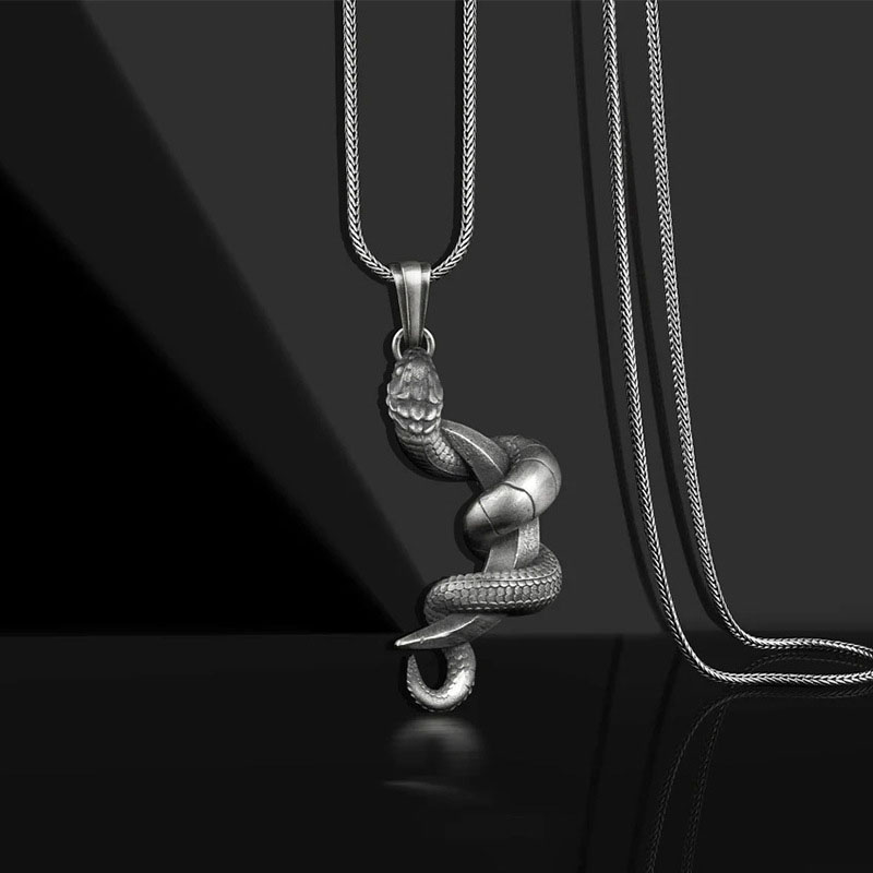 Vintage Moon And Snake Pendant Hip Hop Men's Titanium Necklace Distributor