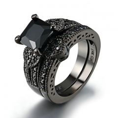 Love Black Gold With Black Nano Zirconia Simple Fashion Two-piece Ring Manufacturer
