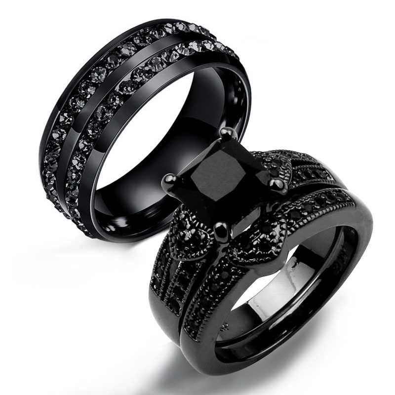 Double Row Black Diamond Couple Ring Manufacturer
