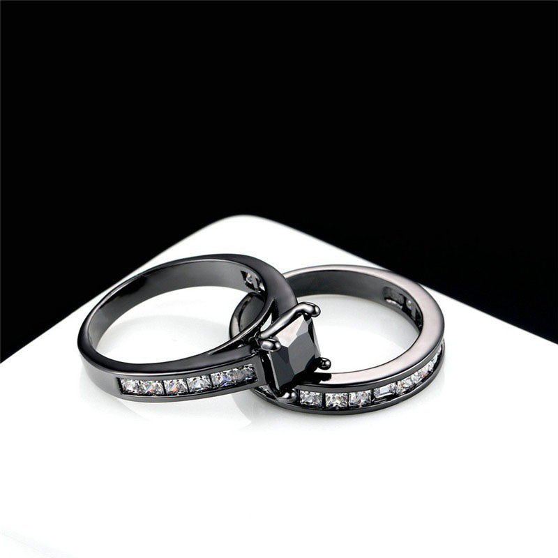 Popular Double Row Black Diamond Couple Ring Manufacturer