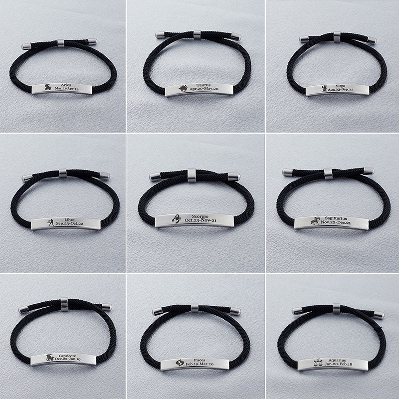 Wholesale 12 Zodiac Signs Black Hand-woven Adjustable Bracelet